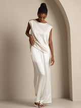 [White] SilkSilky-CA Cap Sleeve Round Neck Women's T-Shirt 008