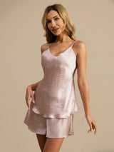 [Pink Heart Geo] SilkSilky-CA Spaghetti Strap V Neck Camisole Set 004