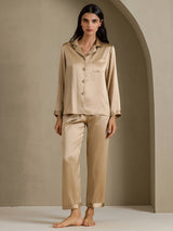 [Champagne Gold] SilkSilky-CA Long Sleeve Lapel Collar Women's Pajamas 003