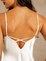 [White] SilkSilky-CA Spaghetti Strap V Neck Nightgown 005