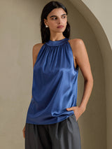 [Real Teal] SilkSilky-CA Sleeveless Halter Women's T-Shirt 003