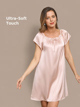[Light Pink] SilkSilky-CA Cap Sleeve Square Neck Nightgown 001