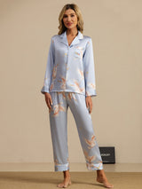 [Light Blue] SilkSilky-CA Long Sleeve Lapel Collar Women's Pajamas 001