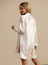 [White] SilkSilky-CA 19Momme Long Sleeve Notch Collar Nightshirt 002