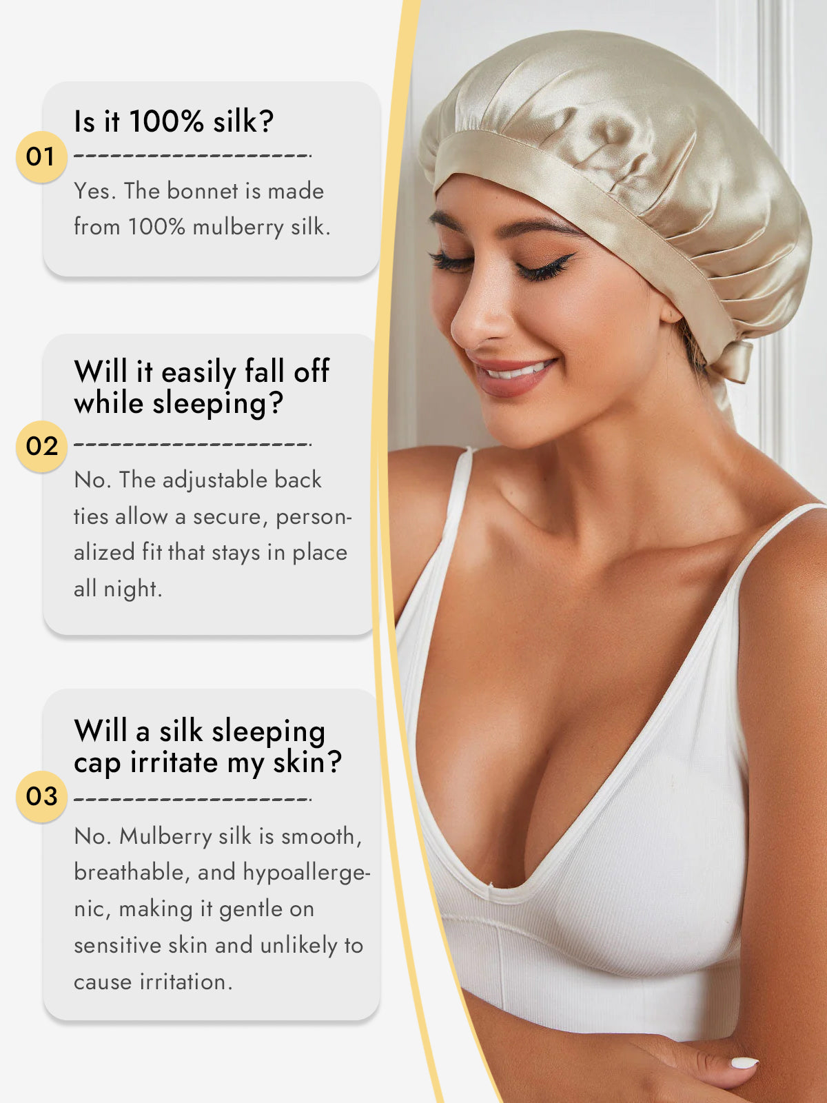 [Beige] SilkSilky-CA Pure Silk Sleep Cap 006