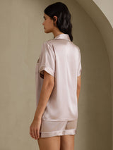 [Shadow Gray] SilkSilky-CA Short Sleeve Lapel Collar Women's Pajamas 002