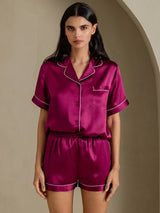 [Fuchsia] SilkSilky-CA Short Sleeve Lapel Collar Women's Pajamas 007