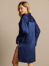 [Dark Blue] SilkSilky-CA Long Sleeve Lapel Collar Nightshirt 002