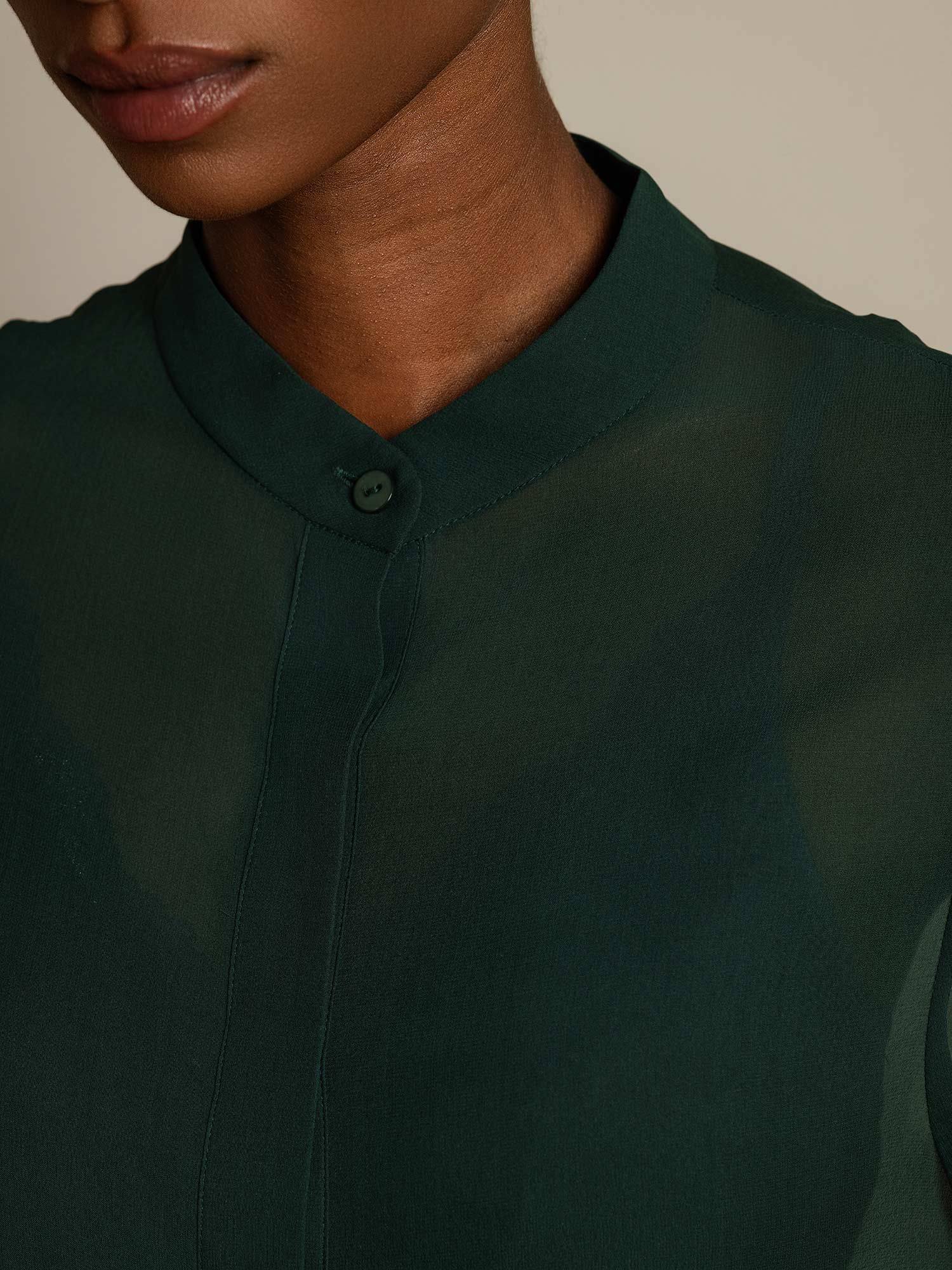 [Dark Green] SilkSilky-CA Pure Silk Split Women's Shirt 004