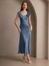 [Real Teal] SilkSilky-CA Cap Sleeve Dress 001