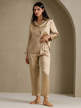 [Champagne Gold] SilkSilky-CA Long Sleeve Lapel Collar Women's Pajamas 007