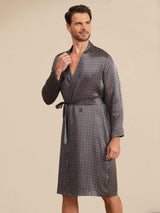 [Black Ginkgo] SilkSilky-CA Long Sleeve V Neck Men's Robe 004