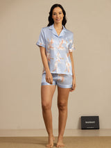 [Light Blue] SilkSilky-CA Short Sleeve Lapel Collar Women's Pajamas 007