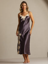 [Purple Gray] SilkSilky-CA Spaghetti Strap V Neck Nightgown 008