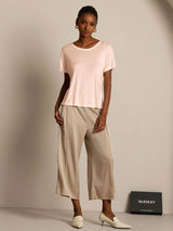 [Light Pink] SilkSilky-CA 100% Silk Jersey Short Sleeve Round Neck Women's T-Shirt 006