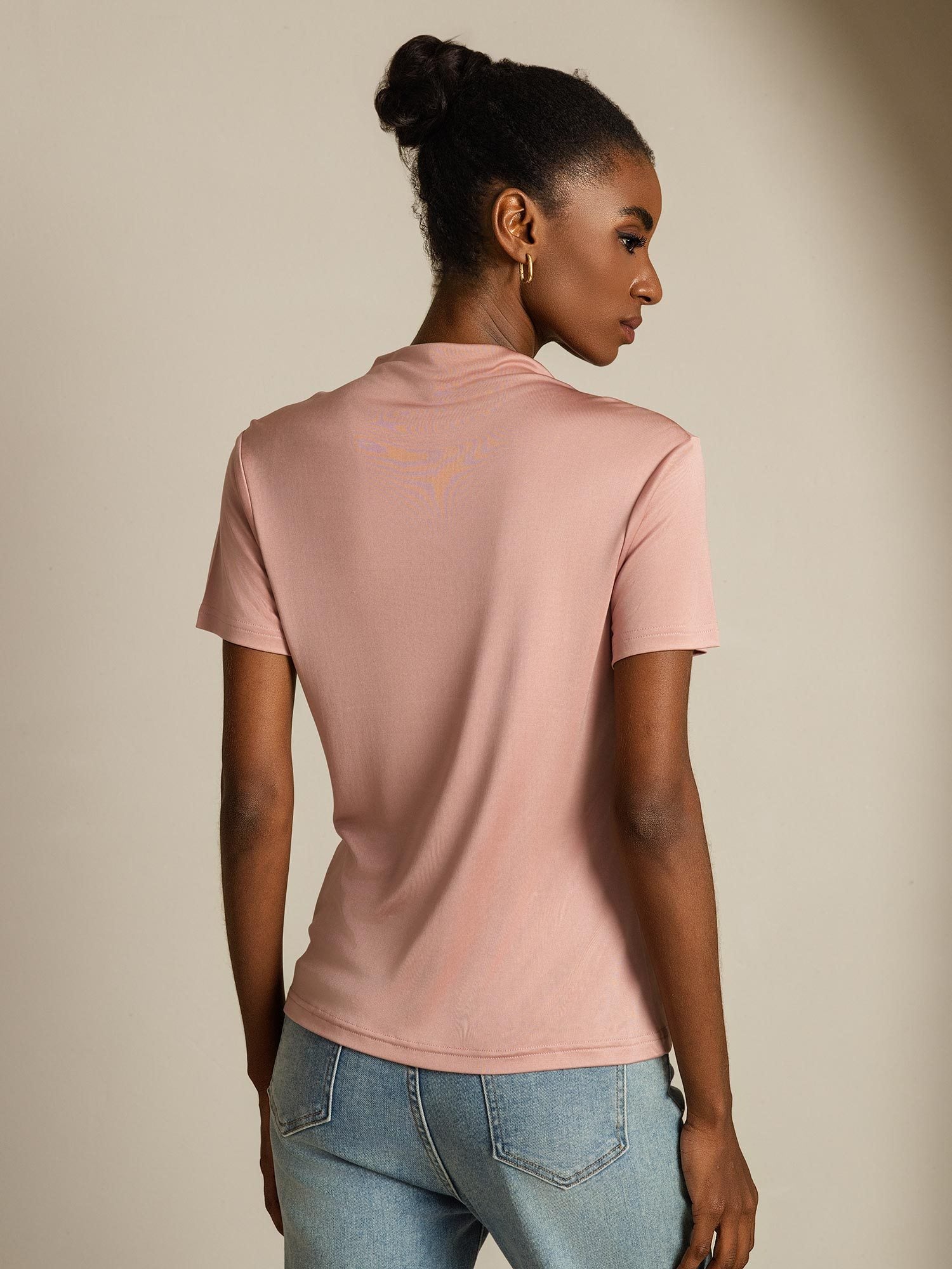 [Pink] SilkSilky-CA Pure Silk Collar Women's T-Shirt 002