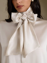 [Light Gray] SilkSilky-CA Long Sleeve High Neck Women's Blouse 004