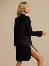 [Black] SilkSilky-CA Long Sleeve Lapel Collar Nightshirt 002
