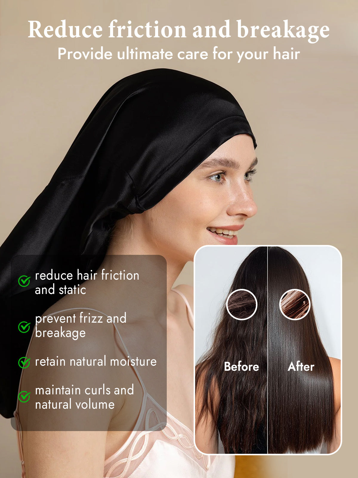 [Black] SilkSilky-CA Pure Silk Sleep Cap 004