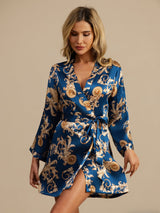 [Navy Dragon] SilkSilky-CA 3/4 Sleeve Women's Robe 005