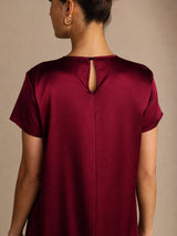 [Dark Red] SilkSilky-CA Short Sleeve Crew Neck Dress 003