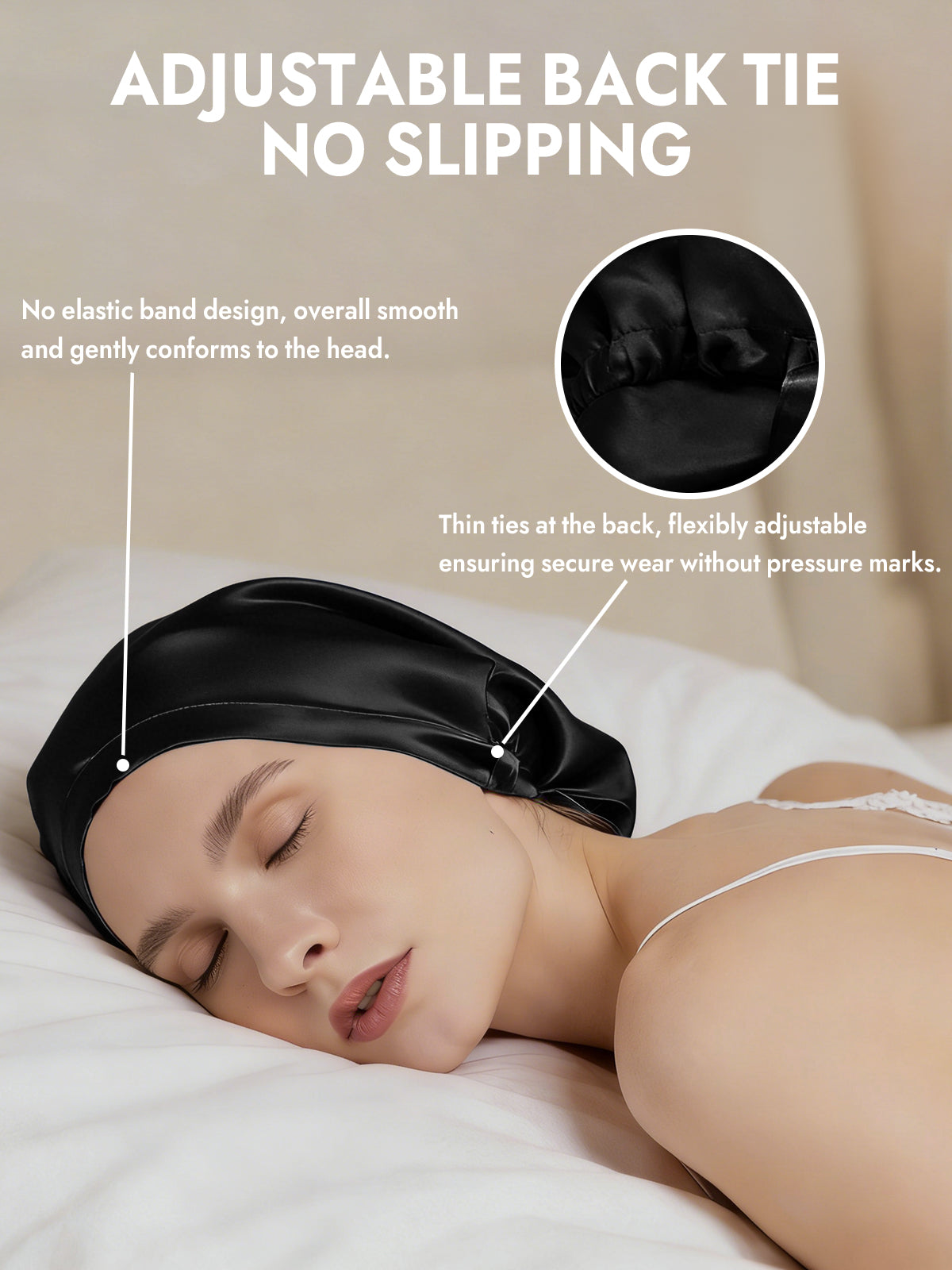 [Black] SilkSilky-CA Pure Silk Sleep Cap 005