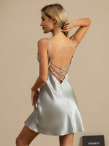 [Light Blue] SilkSilky-CA Spaghetti Strap V Neck Nightgown 001
