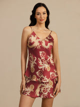 [Wine Dragon] SilkSilky-CA Spaghetti Strap V Neck Camisole Set 001