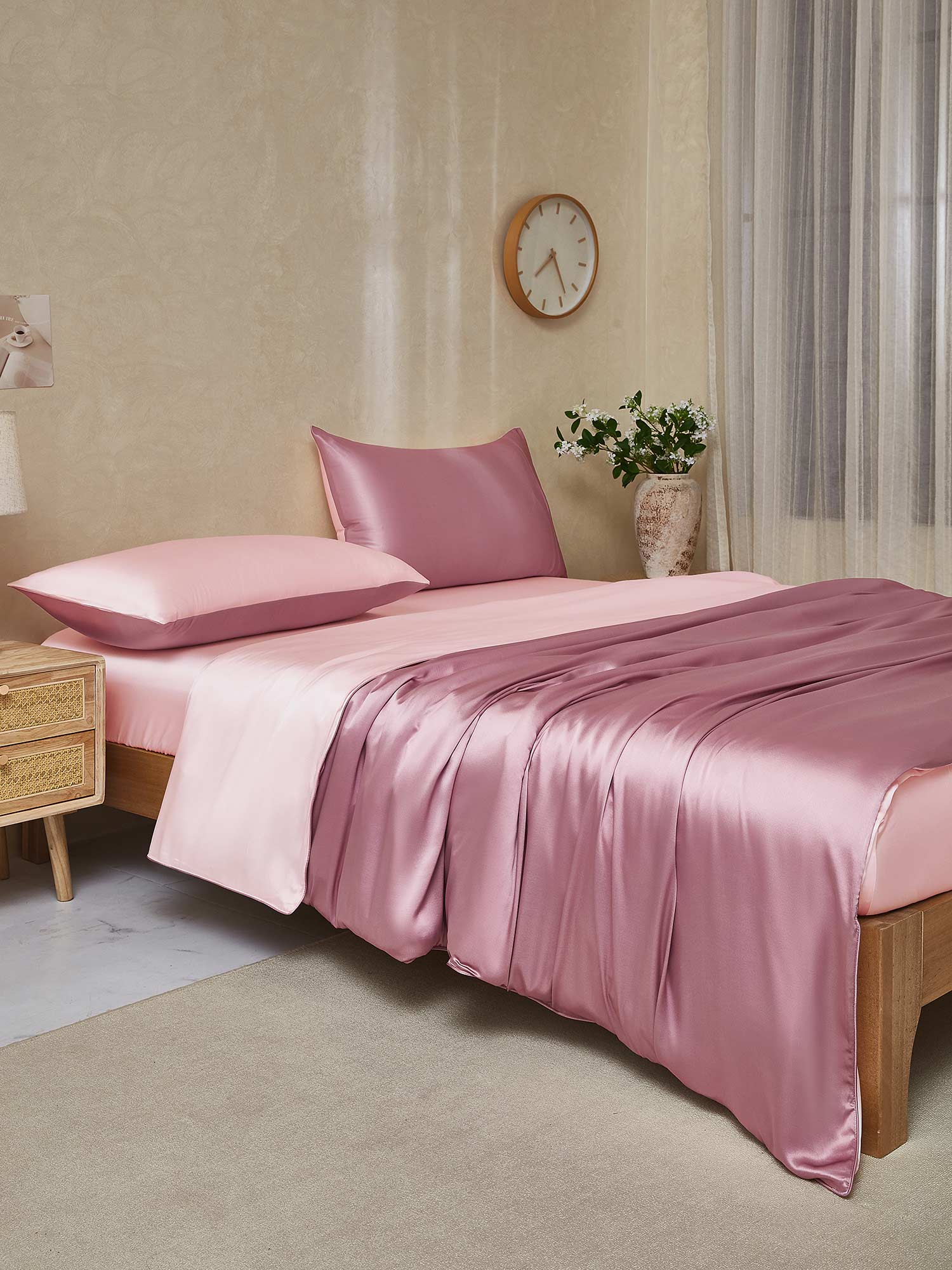 [PaleMauve+LightPink] SilkSilky-CA 25Momme Pure Silk Bedding Set 003,