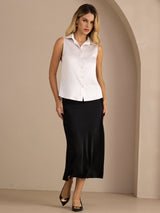 [Light Gray] SilkSilky-CA Sleeveless Lapel Collar Women's Shirt 007