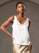 [White] SilkSilky-CA Sleeveless V Neck Camisole 001