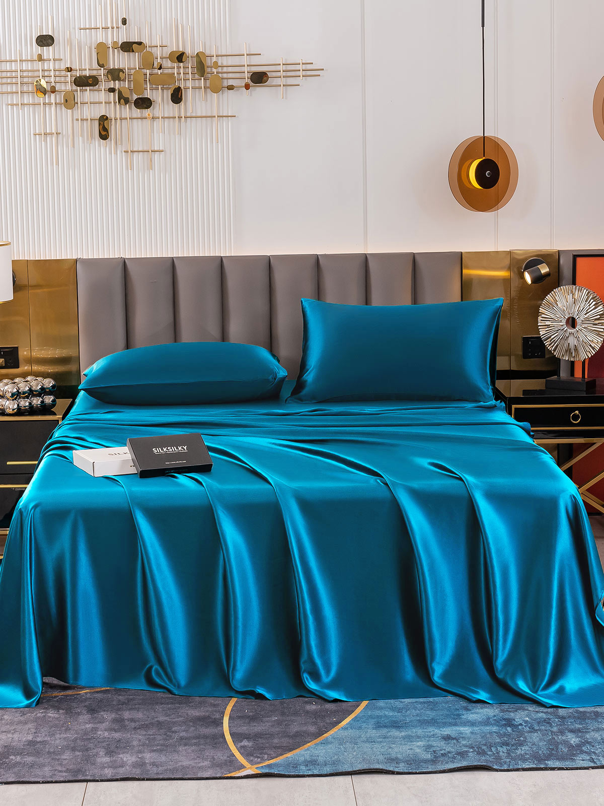 [Teal] SilkSilky-CA 19Momme Pure Silk Bedding Set 002