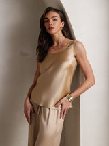 [Champagne] SilkSilky-CA Sleeveless Square Neck Camisole Set 008