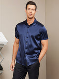 SilkSilky CA Silk Short Sleeve Collar Men's Shirt DarkBlue 001