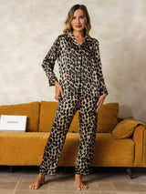 [Leopard] SilkSilky-CA Long Sleeve Notch Collar Women's Pajamas 004