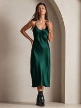 [Dark Green] SilkSilky-CA Spaghetti Strap V Neck Nightgown 003
