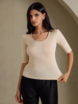 [Beige] SilkSilky-CA Half Sleeve Women's T-Shirt 006