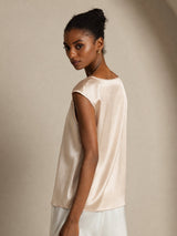 [Beige] SilkSilky-CA Cap Sleeve Round Neck Women's T-Shirt 007