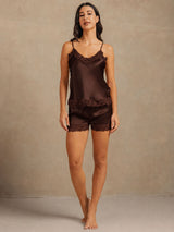 [Brown] SilkSilky-CA Spaghetti Strap V Neck Camisole Set 006
