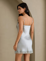 [Grayish Blue] SilkSilky-CA Spaghetti Strap V Neck Nightgown 002