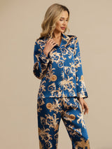 [Navy Dragon] SilkSilky-CA Long Sleeve Lapel Collar Women's Pajamas 005