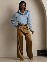 [Grayish Blue] SilkSilky-CA Long Sleeve Lapel Collar Women's Shirt 008