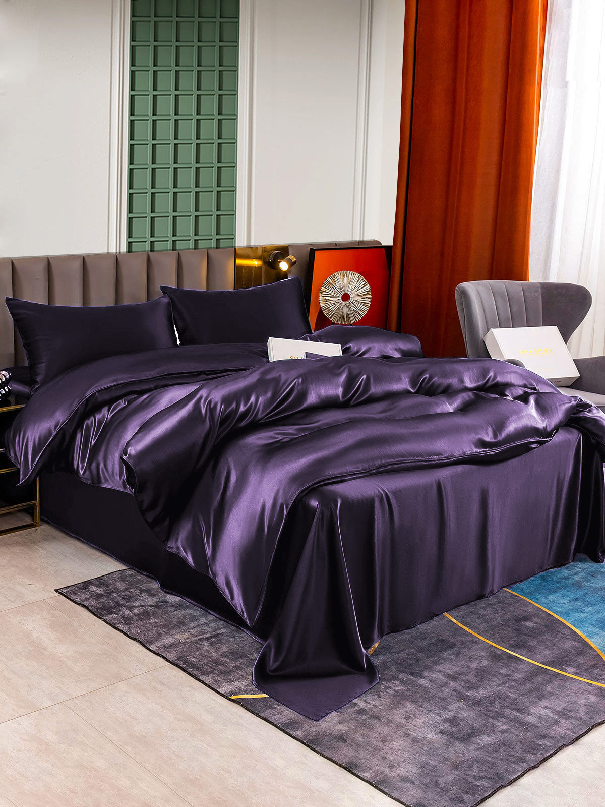 [Deep Purple] SilkSilky-CA 22Momme Pure Silk Bedding Set 002,
