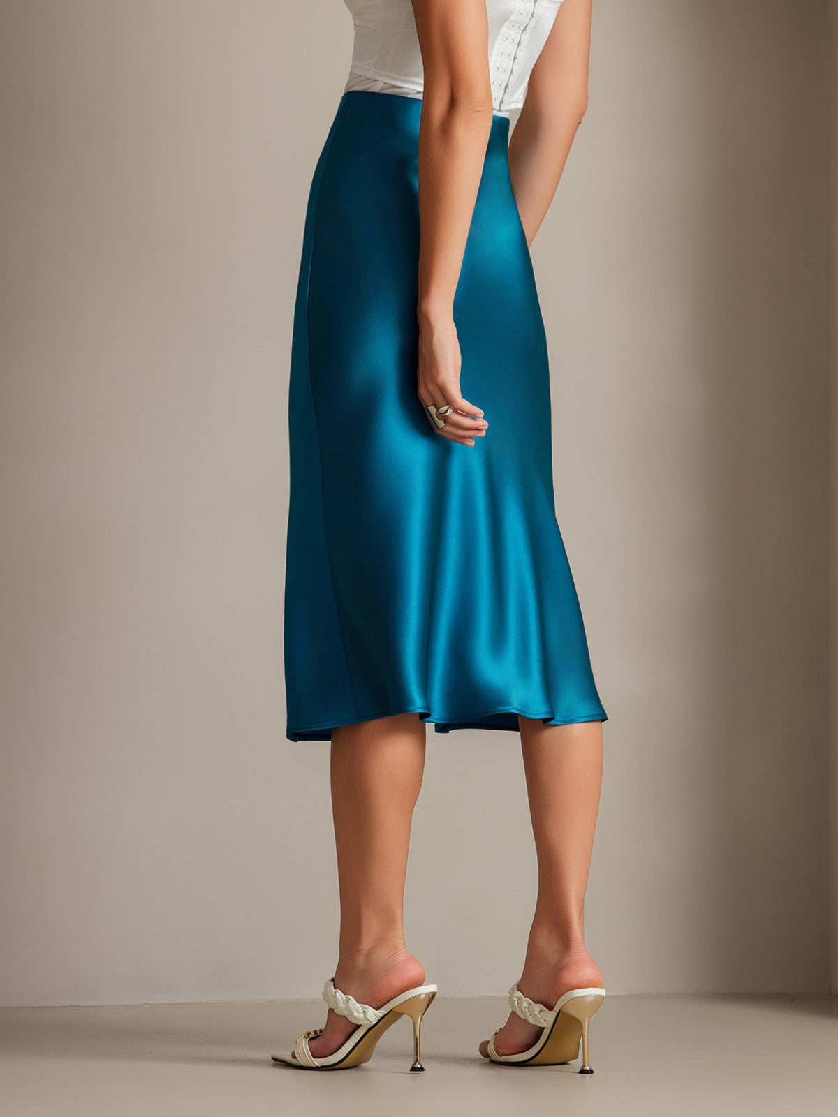 [Teal] SilkSilky-CA 19Momme Pure Silk Skirt 002