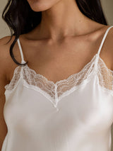 [White] SilkSilky-CA Spaghetti Strap Sweetheart Neck Nightgown 004