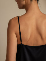 [Black] SilkSilky-CA 19Momme Stretch Silk Charmeuse Spaghetti Strap Cowl Neck Women''s Outfit Sets 005