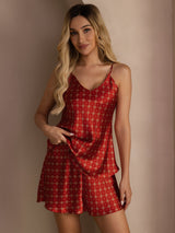 [Wine Chain] SilkSilky-CA Spaghetti Strap V Neck Camisole Set 005