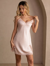 [Pink] SilkSilky-CA Spaghetti Strap V Neck Nightgown 007