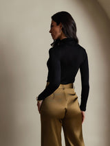 [Black] SilkSilky-CA Silk Jersey Long Sleeve Turtle Neck Women's T-Shirt 002