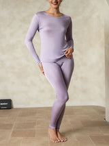 [Purple] SilkSilky-CA Silk Jersey Long Sleeve Round Neck Women's Long Johns 003
